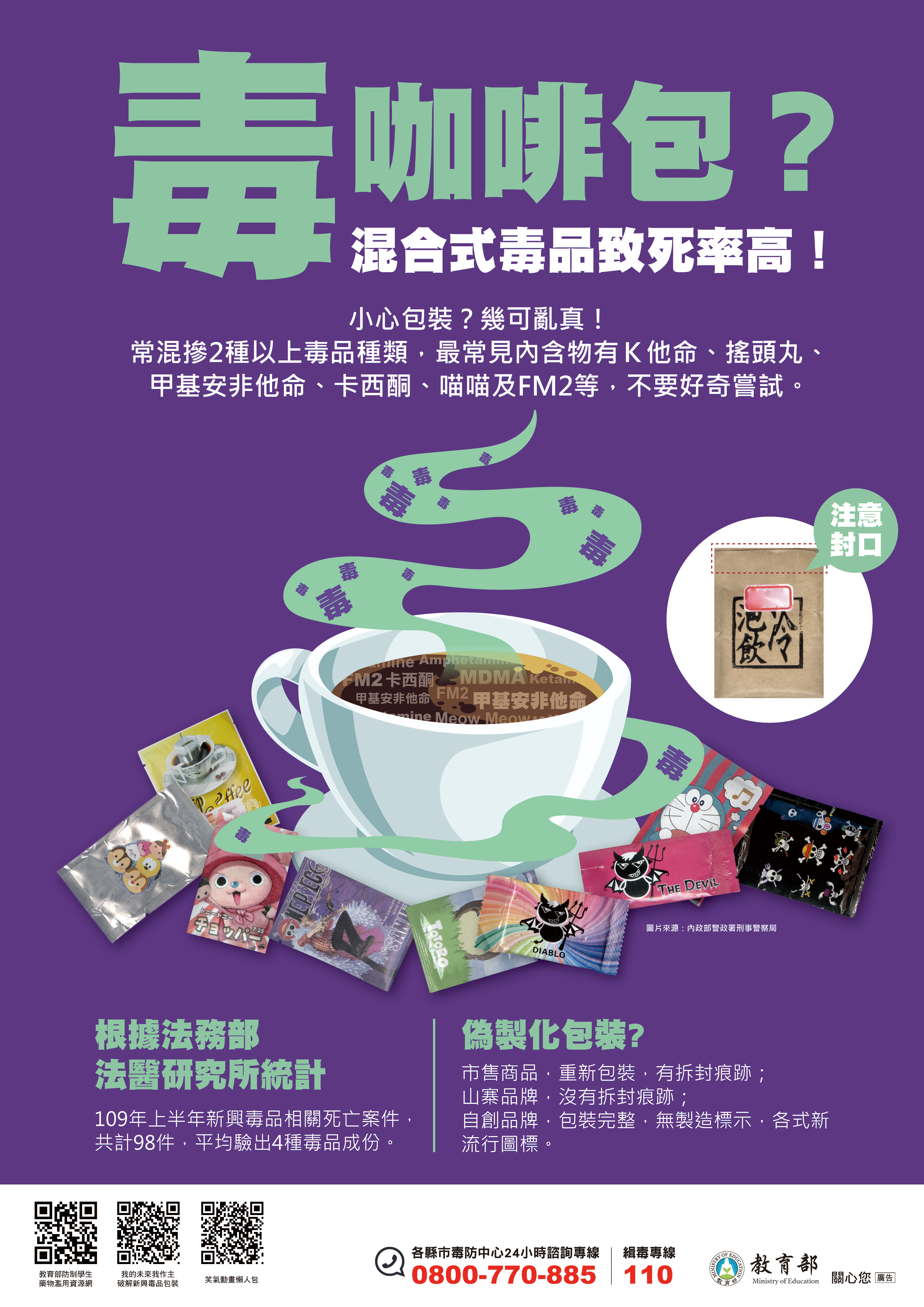 反毒宣導海報：「毒咖啡包」混合式毒品